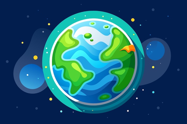 Vector a cartoon of a planet with a fish on it