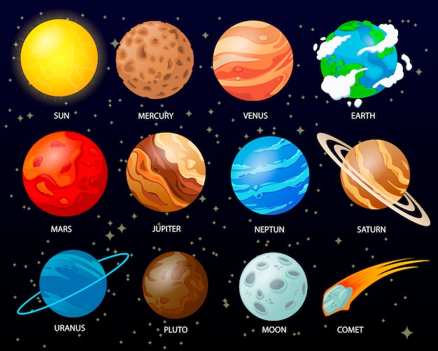 Vector cartoon planeten van het zonnestelsel