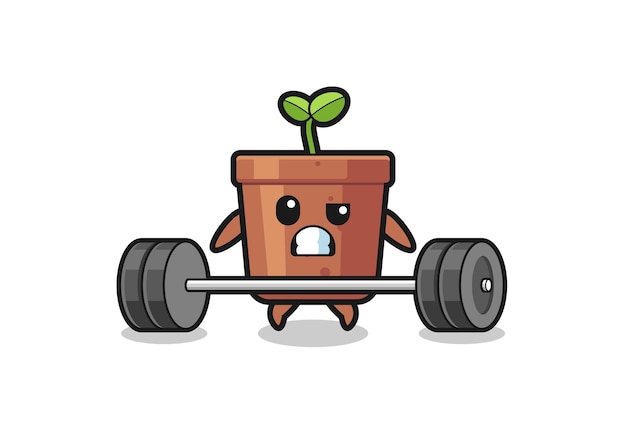 Cartoon of plant pot lifting a barbell  cute design