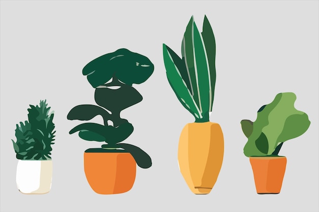 Vector a cartoon of plants with a green leafy plant in them