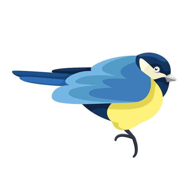 Cartoon platte illustratie van blauwe tieten vogel