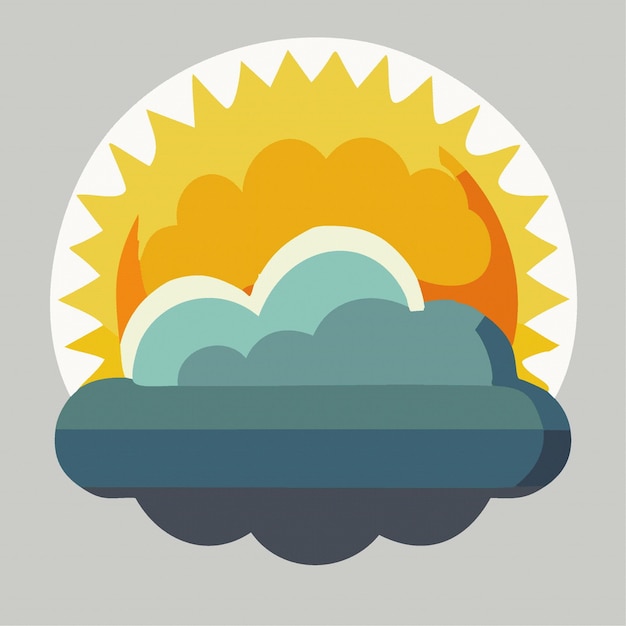 Cartoon platte regenwolk en zon weer concept vectorillustratie