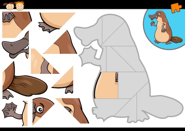Vector cartoon platypus jigsaw puzzle game