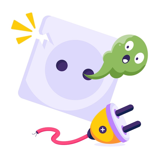 A cartoon of a plug with a green worm on it.