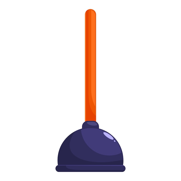 Cartoon plunger standing with orange handle for clogged toilet