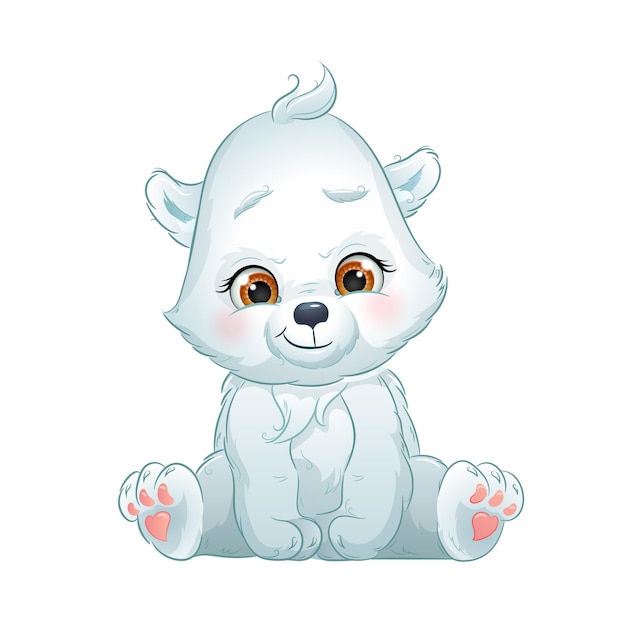 만화 북극곰 벡터 일러스트 레이 션 귀여운 북극 동물 격리 된 흰색 배경