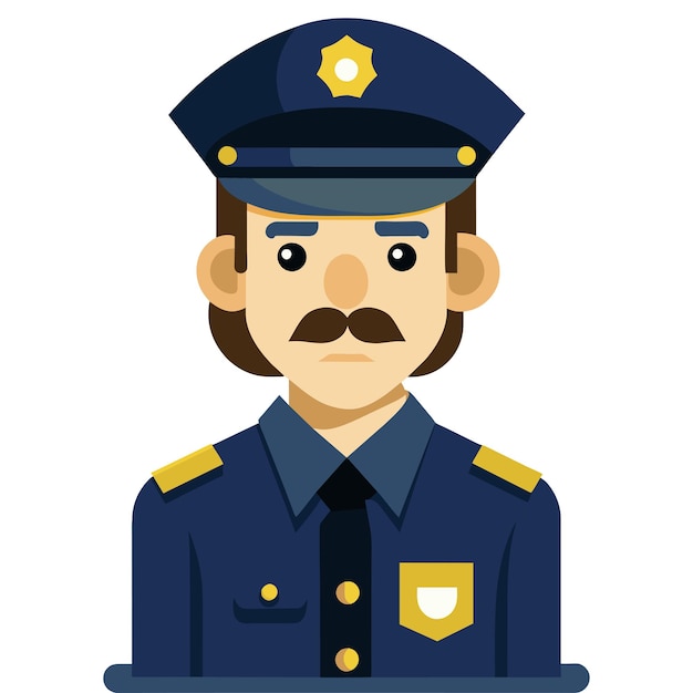 a cartoon of a police officer with a blue hat and a badge that says police officer