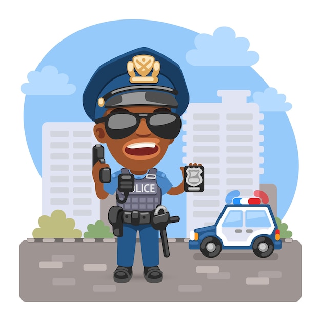 Cartoon Policeman on the Street