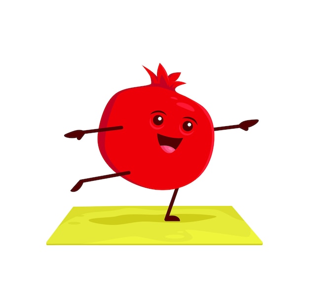 Cartoon pomegranate character stand in yoga pose