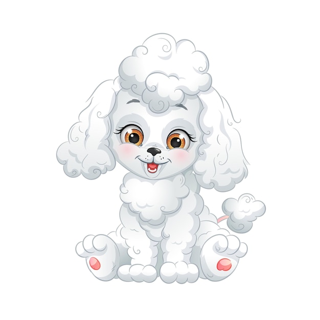 Cartoon poodle puppy vector illustration Cute dog isolated white background