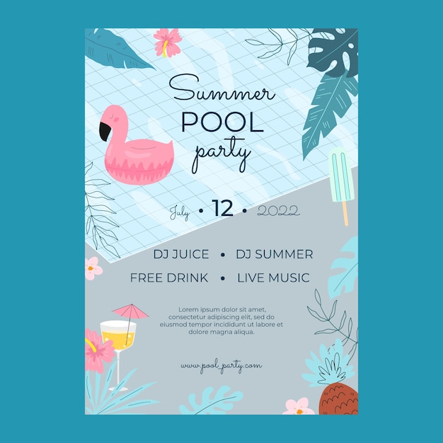 Vector cartoon pool party poster template