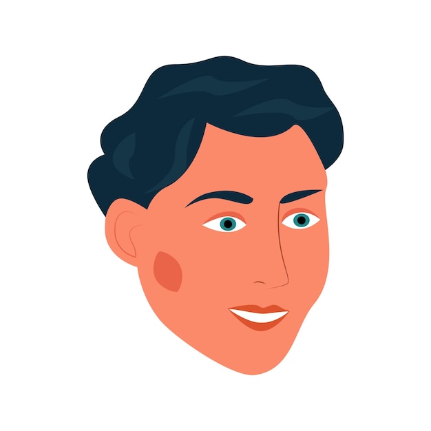 Vector cartoon portrait avatar curly modern guy vector illustration