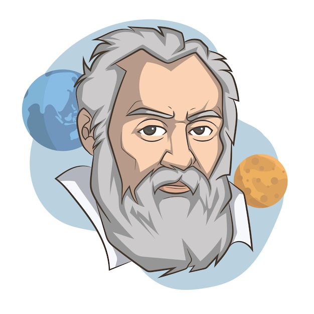 Cartoon ritratto di galileo galilei grande astronomo scientifico