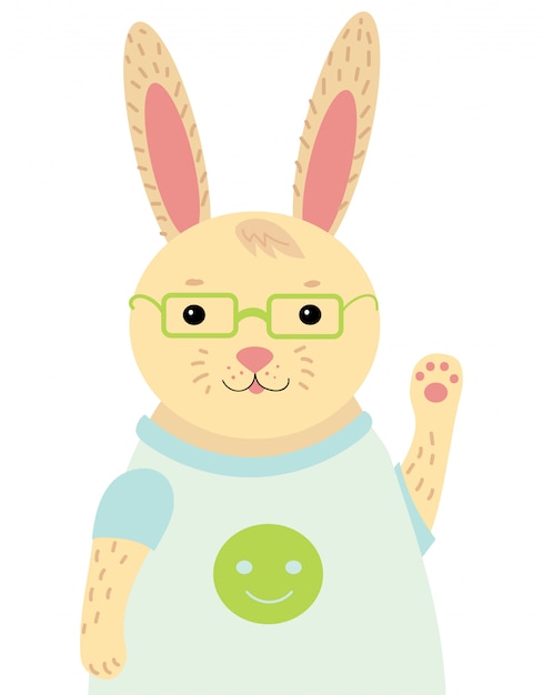 A cartoon portrait of a hare. stylized happy rabbit with glasses. drawing for children.