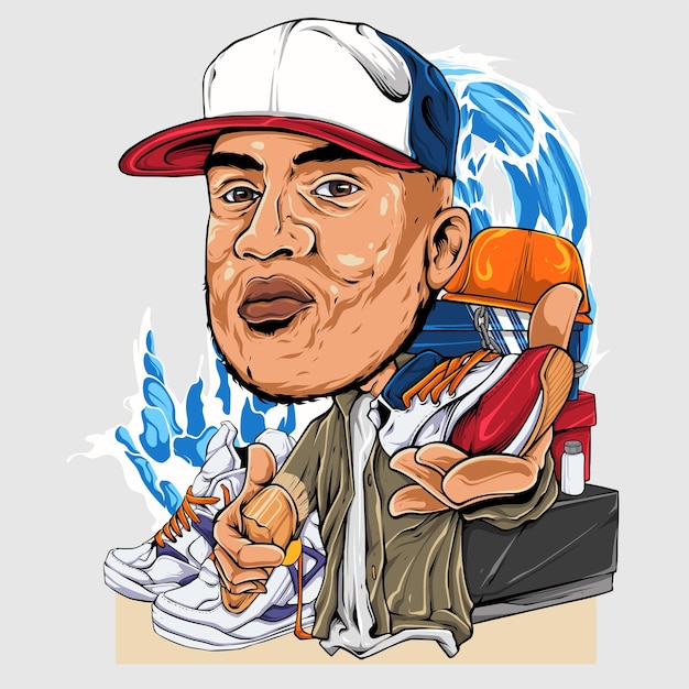 cartoon portrait of a sneakerhead