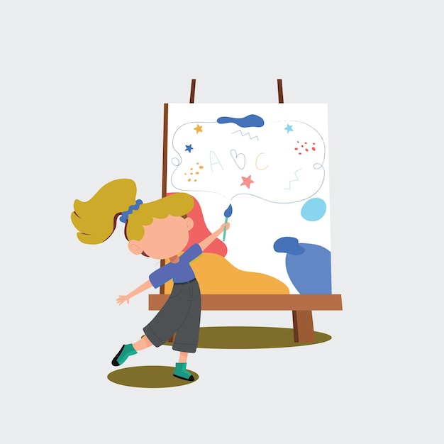 cartoon poster girl learning to draw