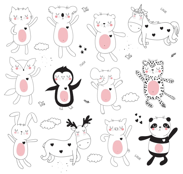 cartoon poster met schattig doodle dier met motivatie belettering zin