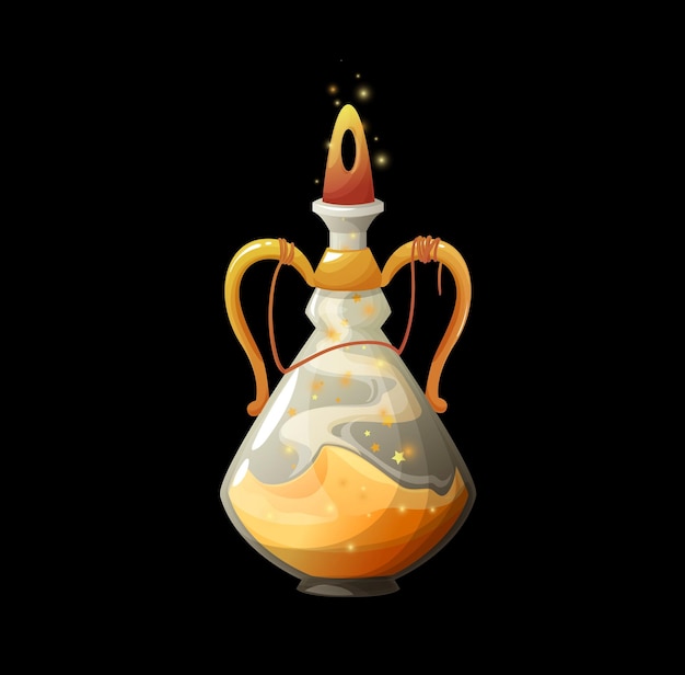 Vector cartoon potion bottle with golden dust spell