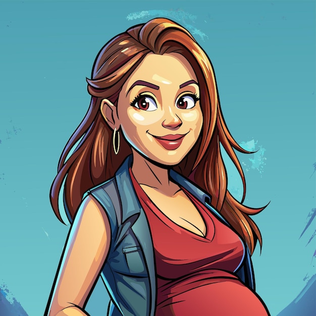 a cartoon of a pregnant woman with a blue jacket on her belly