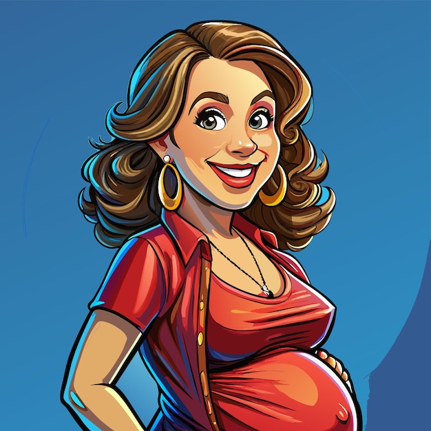 a cartoon of a pregnant woman with a red dress on