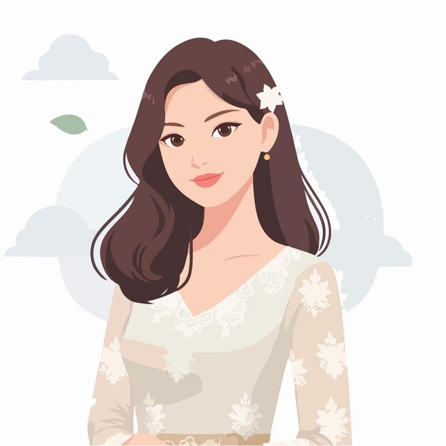 Vector cartoon pretty girl with elegant dress in flat design style