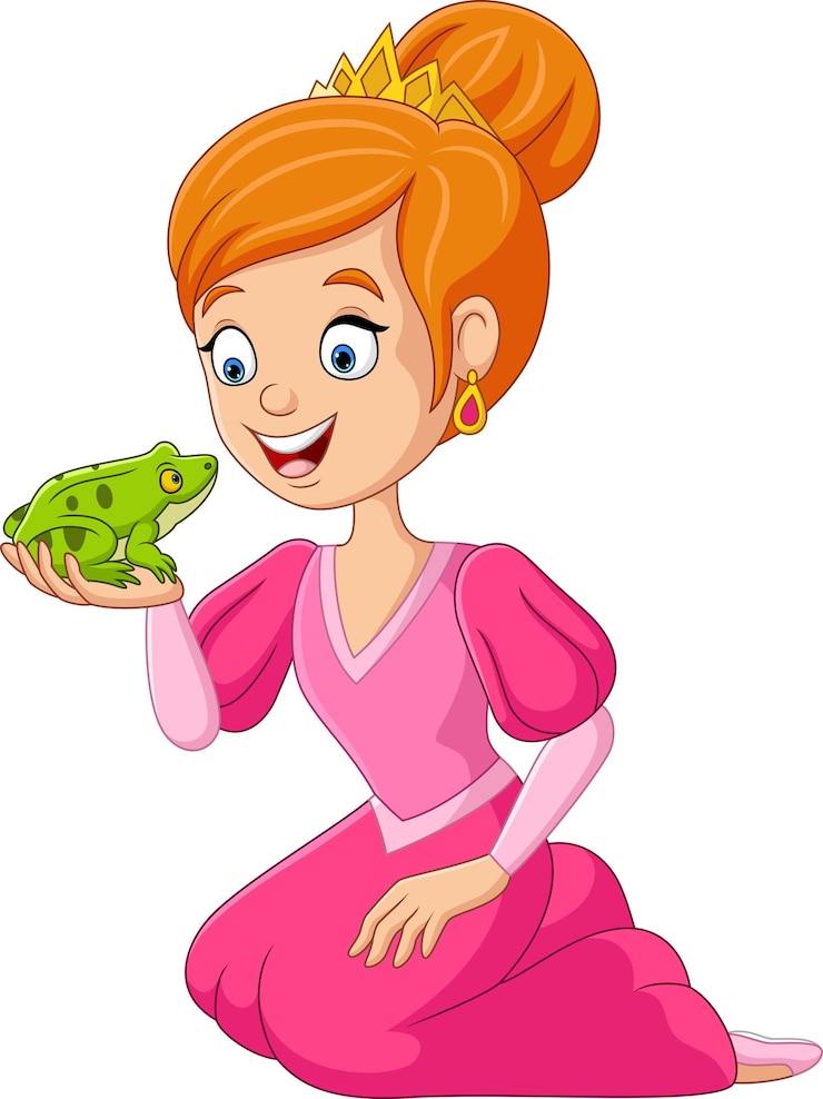 Vector cartoon princess and frog in her hands