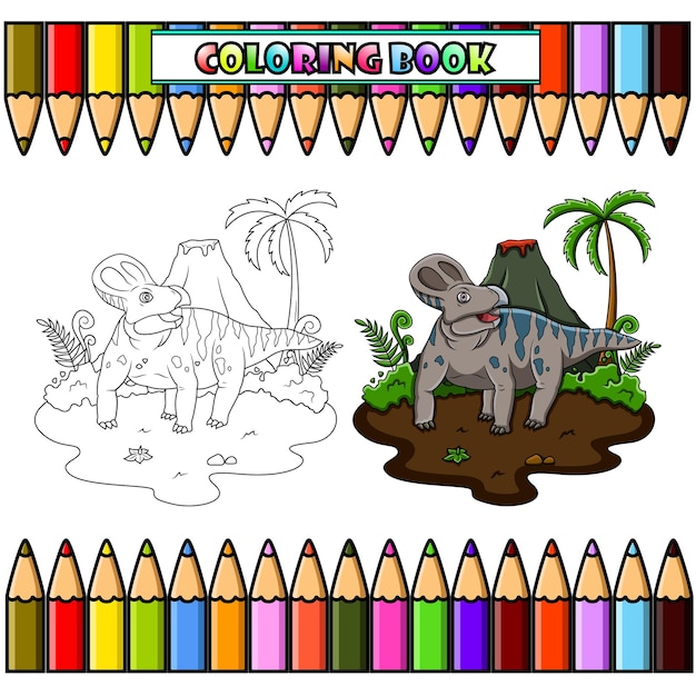 Cartoon Protoceratops in the jungle for coloring book