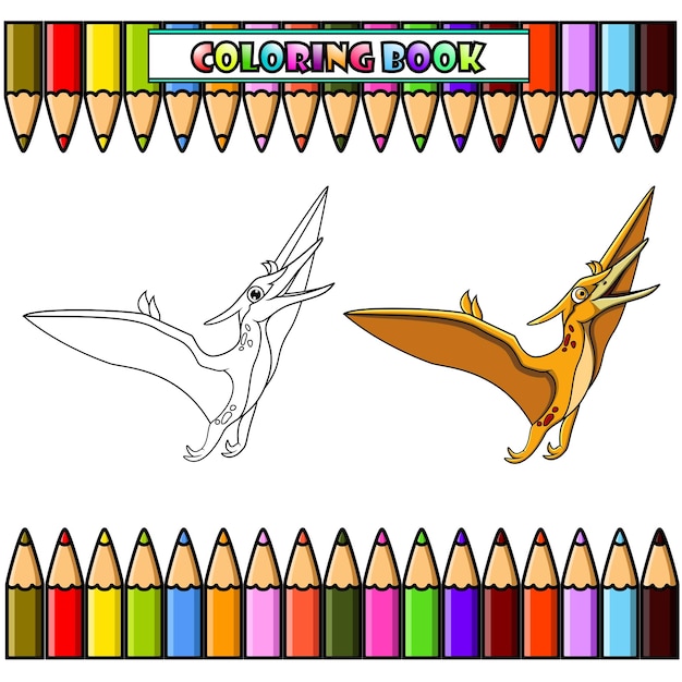 Cartoon Pteranodon flying for coloring book