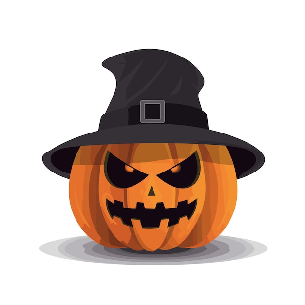 Vector cartoon pumpkin wearing witch hat on white background happy halloween holiday