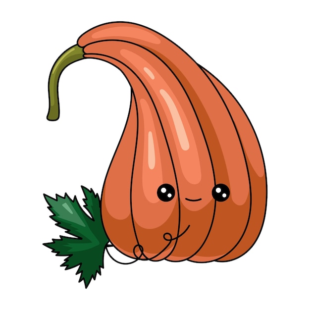 Cartoon pumpkin with kawaii face on white background Colorful friendly pumpkin vegetable