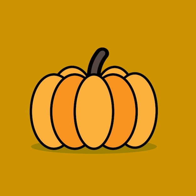 A cartoon pumpkin with a round handle on a yellow background.