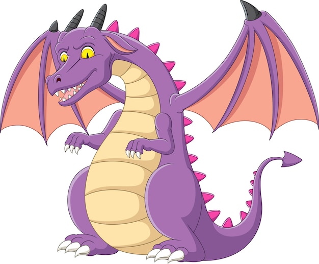 Мультяшный фиолетовый дракон на белом фоне