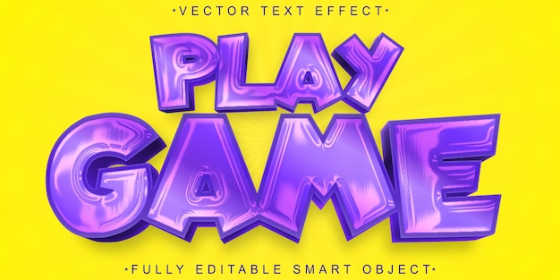 Cartoon Purple Play Game Vector Fully Editable Smart Object Text Effect