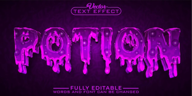 Vector cartoon purple potion vector editable text effect template