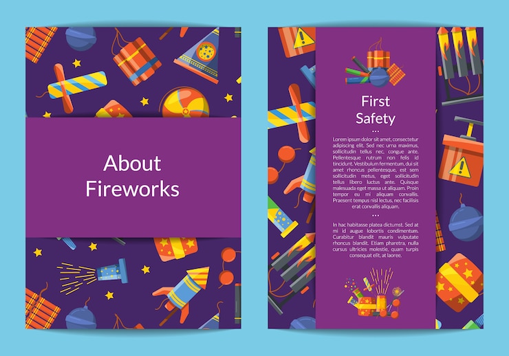Vector cartoon pyrotechnics card, flyer template for business illustration