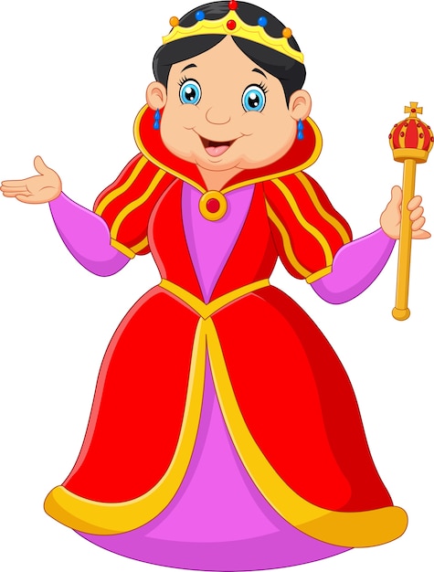 Vector cartoon queen holding scepter