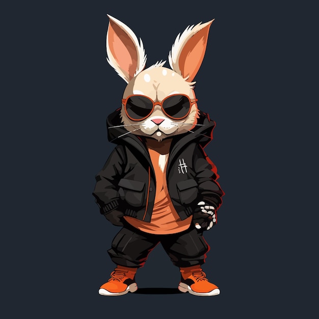 Cartoon rabbit in black jacket