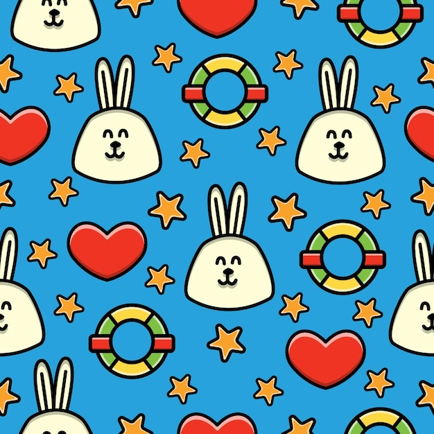 Cartoon rabbit doodle seamless pattern