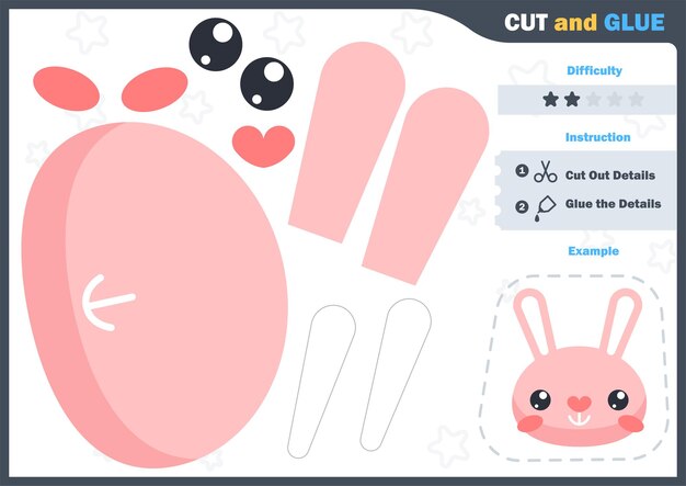 Вектор Мультипликационный кролик. развивающая бумажная игра для дошкольников. вырежьте части изображения и приклейте на бумагу. векторная иллюстрация. cut and glue game.