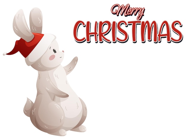 Vector cartoon rabbit hare symbol of 2023 with wish merry christmas on transparent background