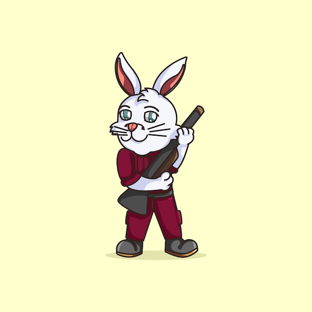 Вектор Мультяшный кролик с иллюстрацией пистолета