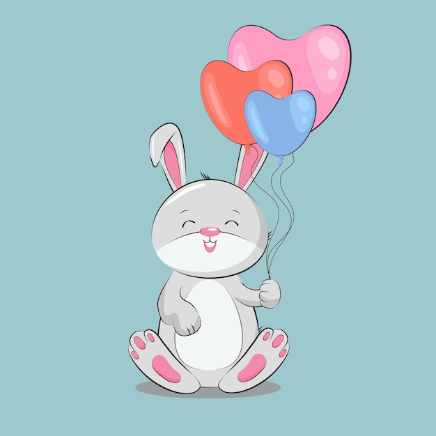 Cartoon rabbit holding baloons. Vector illustrator