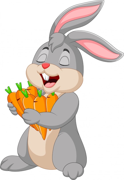 Cartoon rabbit holding carrots