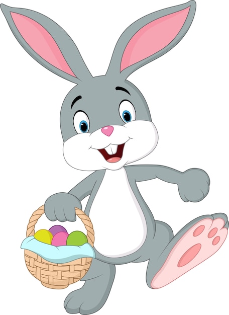 Cartoon rabbit holding an Easter basket