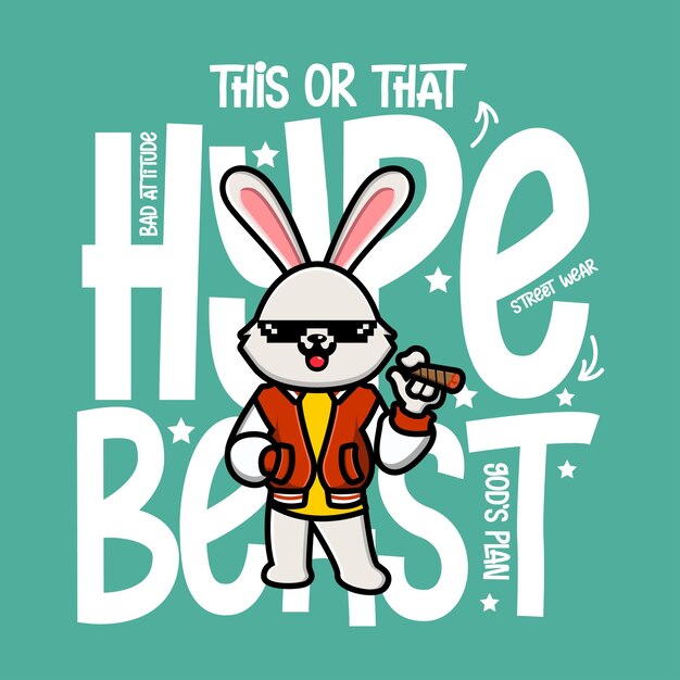 Vector cartoon rabbit hypebeast tshirt design