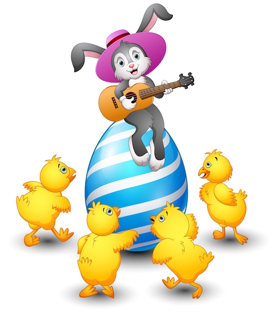 Cartoon rabbit playing guitar