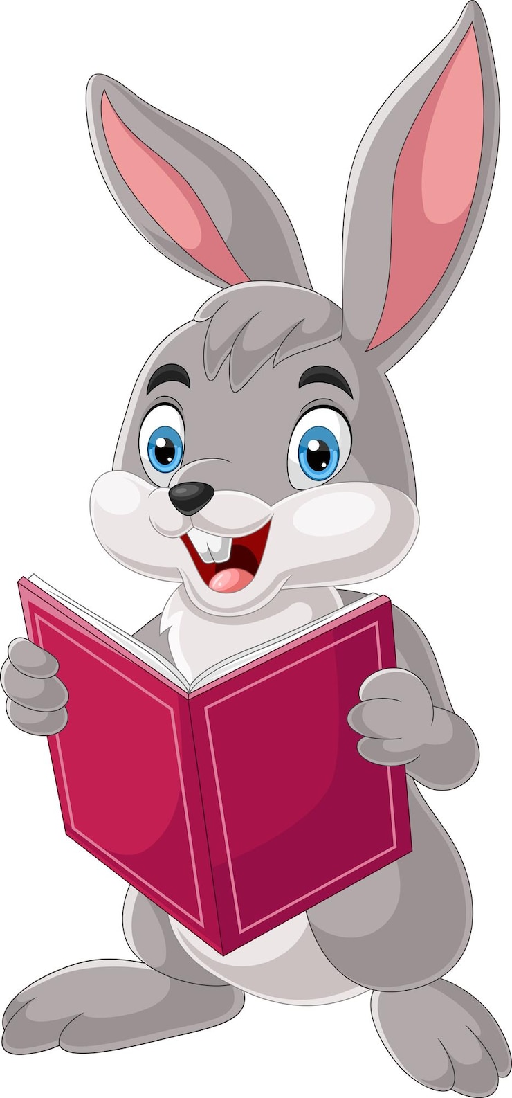 Вектор мультяшный кролик читает книгу