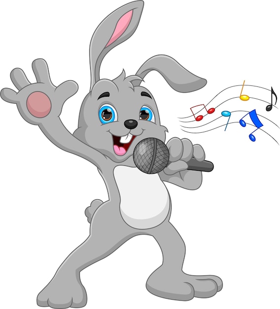 Cartoon rabbit singing isolated on white background