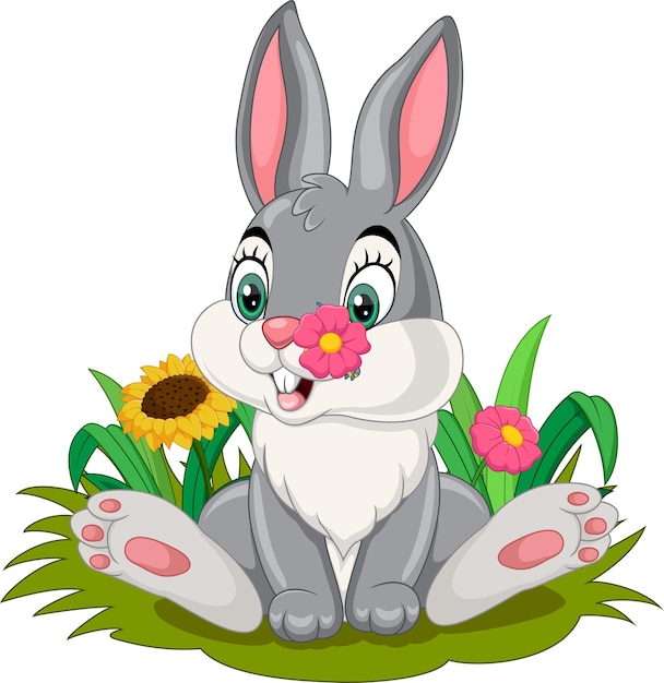 Vector cartoon rabbit sitting in the grass