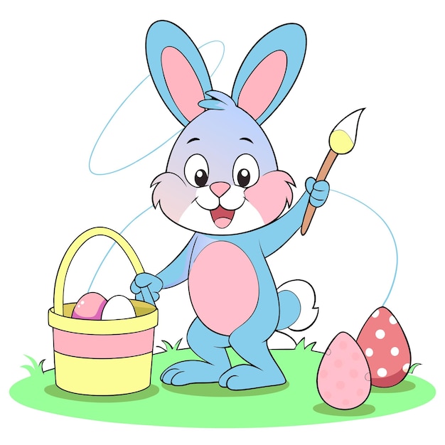 a cartoon rabbit with a basket of eggs and a bunny painted on it